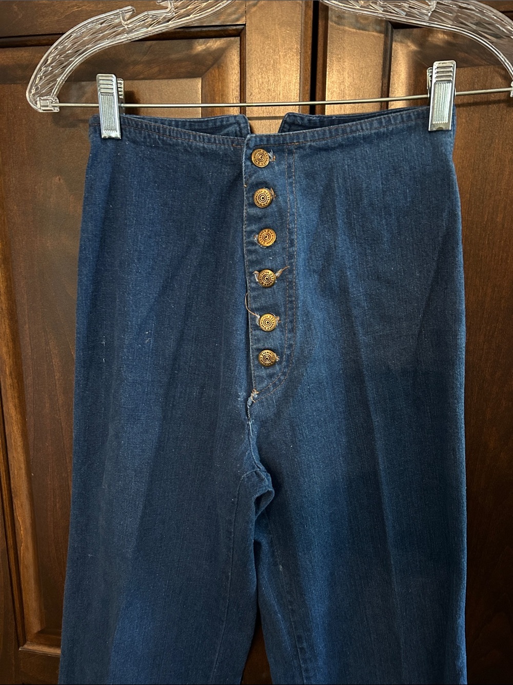 1970’s French Kiss High-Waist Button-Front Sailor Bell Bottom Jeans - Remington - Picture 2 of 7